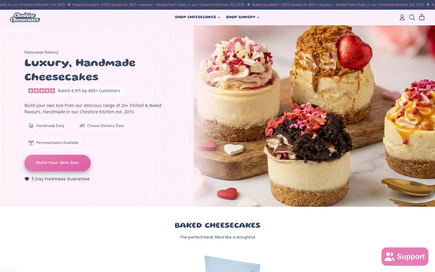cheshirecheesecakes.com homepage screenshot