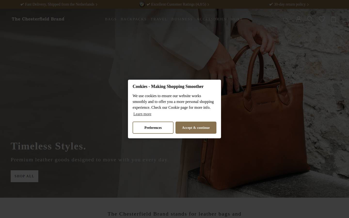The Chesterfield Brand homepage screenshot