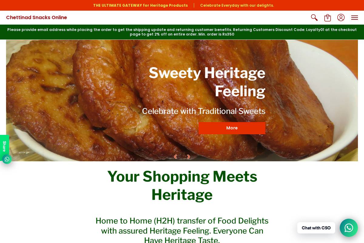 chettinadsnacksonline.com homepage screenshot