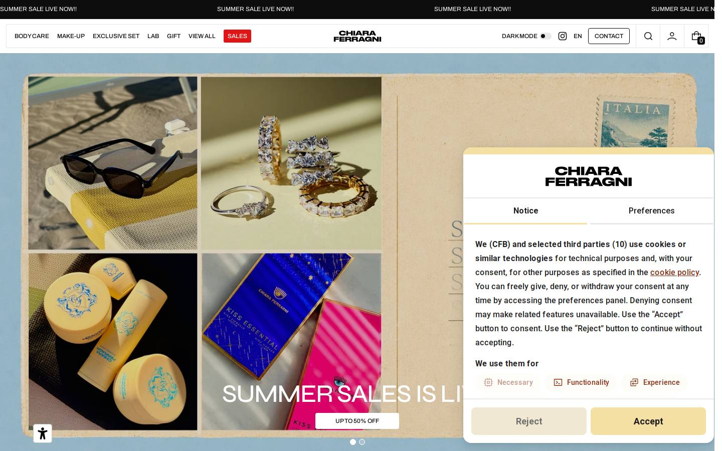 chiaraferragnibrand.com homepage screenshot