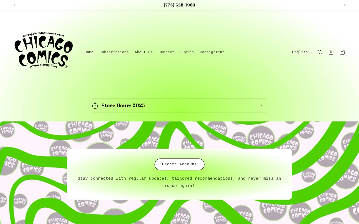 chicagocomics.com homepage screenshot