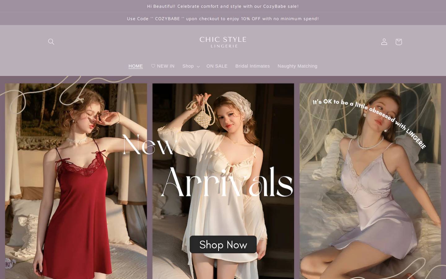 chicstylelingerie.com homepage screenshot