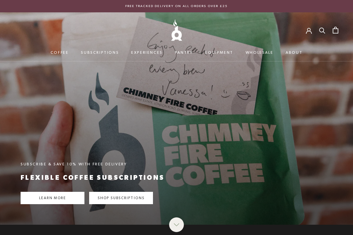 Chimney Fire Coffee homepage screenshot