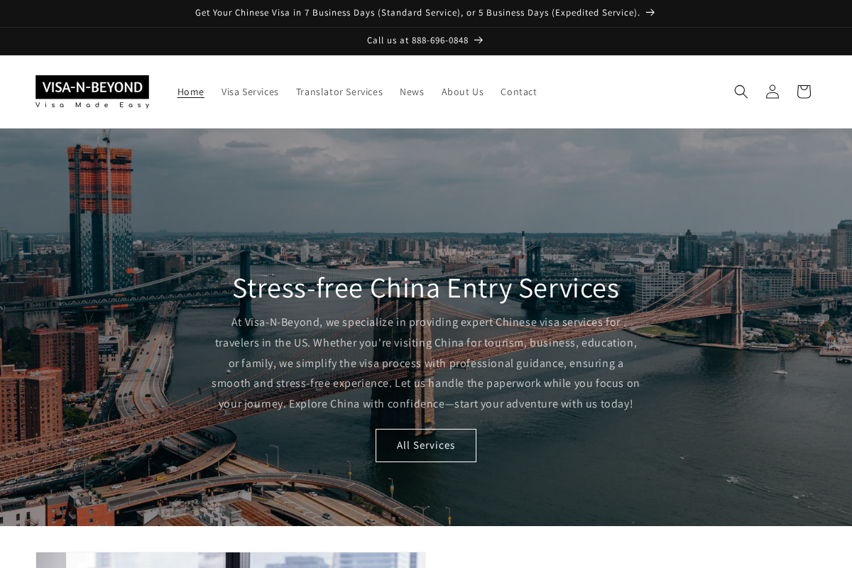 Visa-N-Beyond homepage screenshot