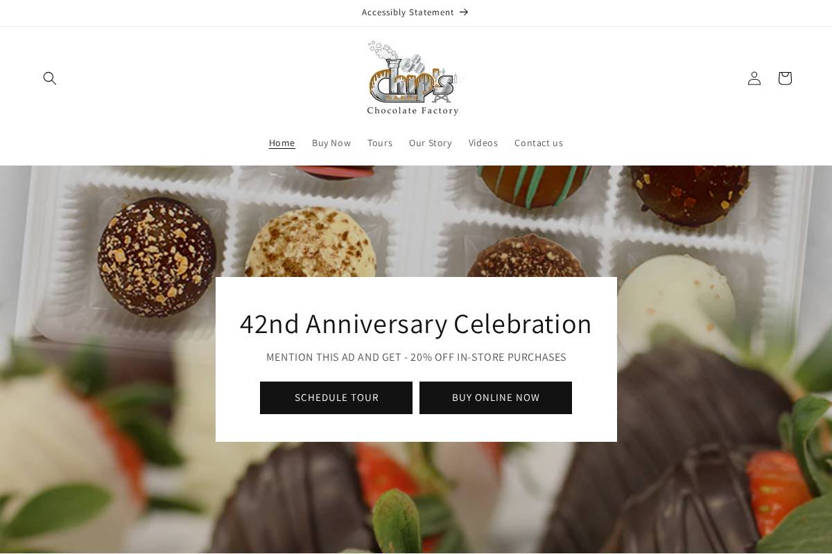 chipschocolatefactory.com homepage screenshot