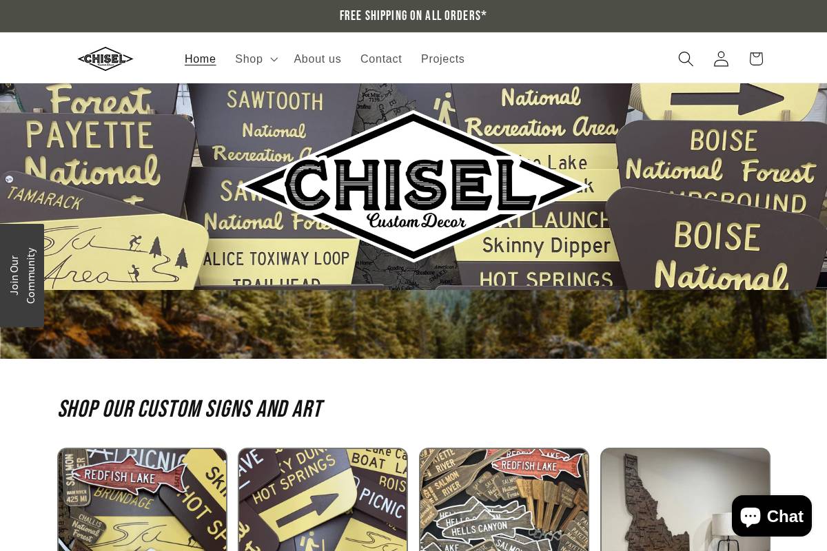 chiselcustomdecor.com homepage screenshot