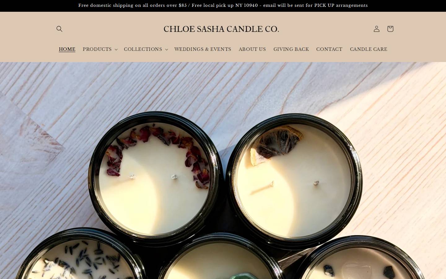 chloesashacandleco.com homepage screenshot