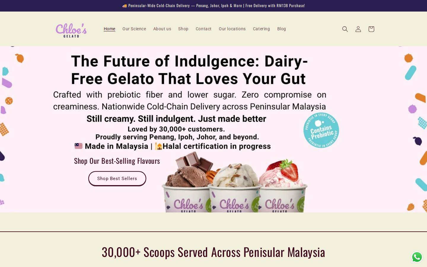 chloesgelato.com homepage screenshot