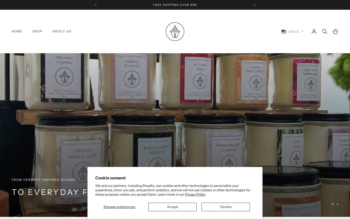 Chocolate Avenue Candle Co. homepage screenshot
