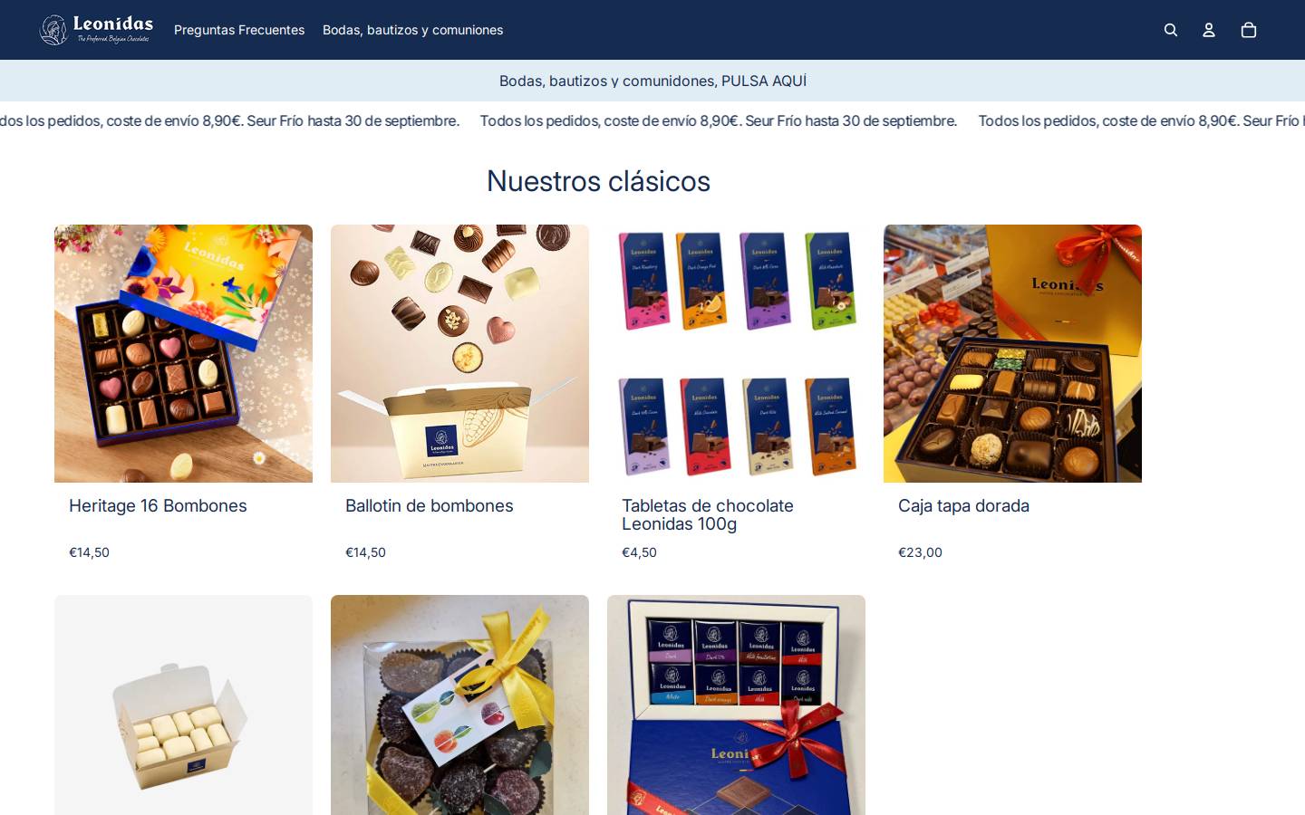chocolatesleonidas.com homepage screenshot