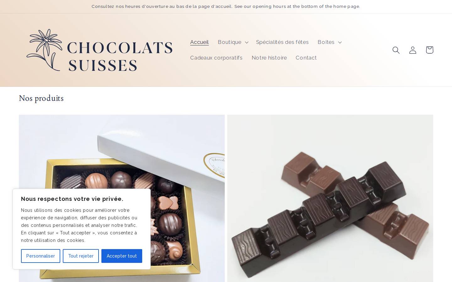 chocolatssuisses.com homepage screenshot