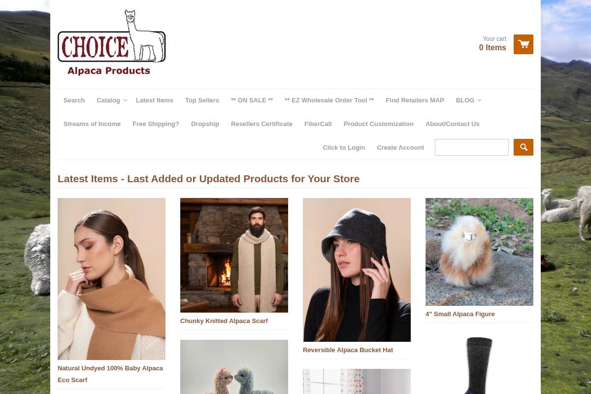 choicealpacaproducts.com homepage screenshot