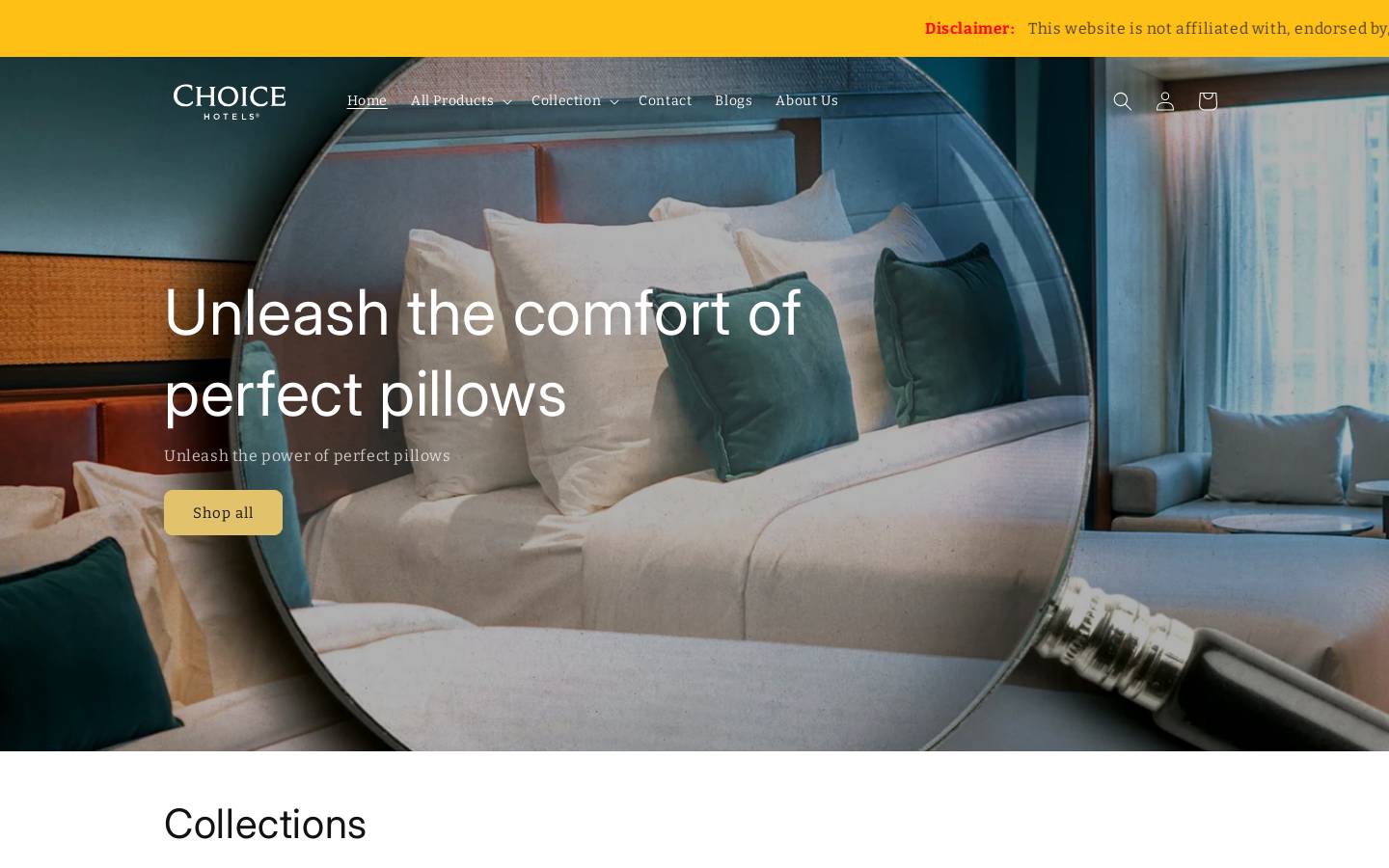 Choicehotelpillows homepage screenshot