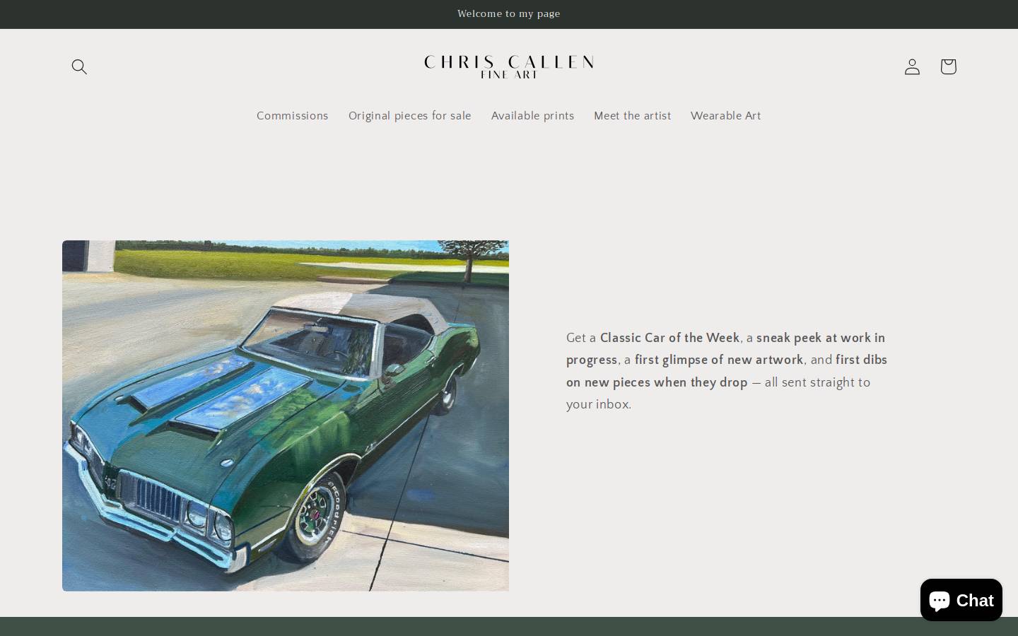 chriscallenautoart.com homepage screenshot