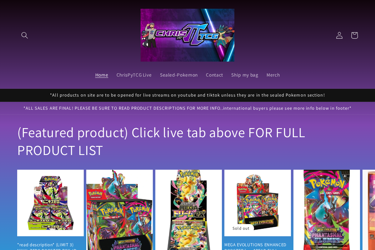 chrispytcg.com homepage screenshot
