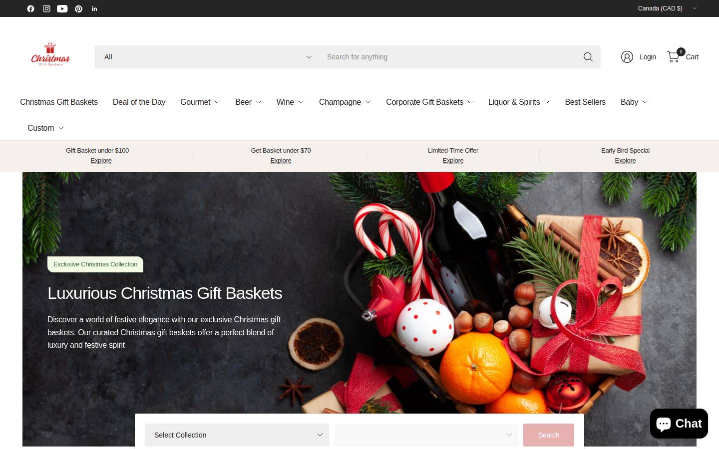 christmasgiftsbaskets.com homepage screenshot