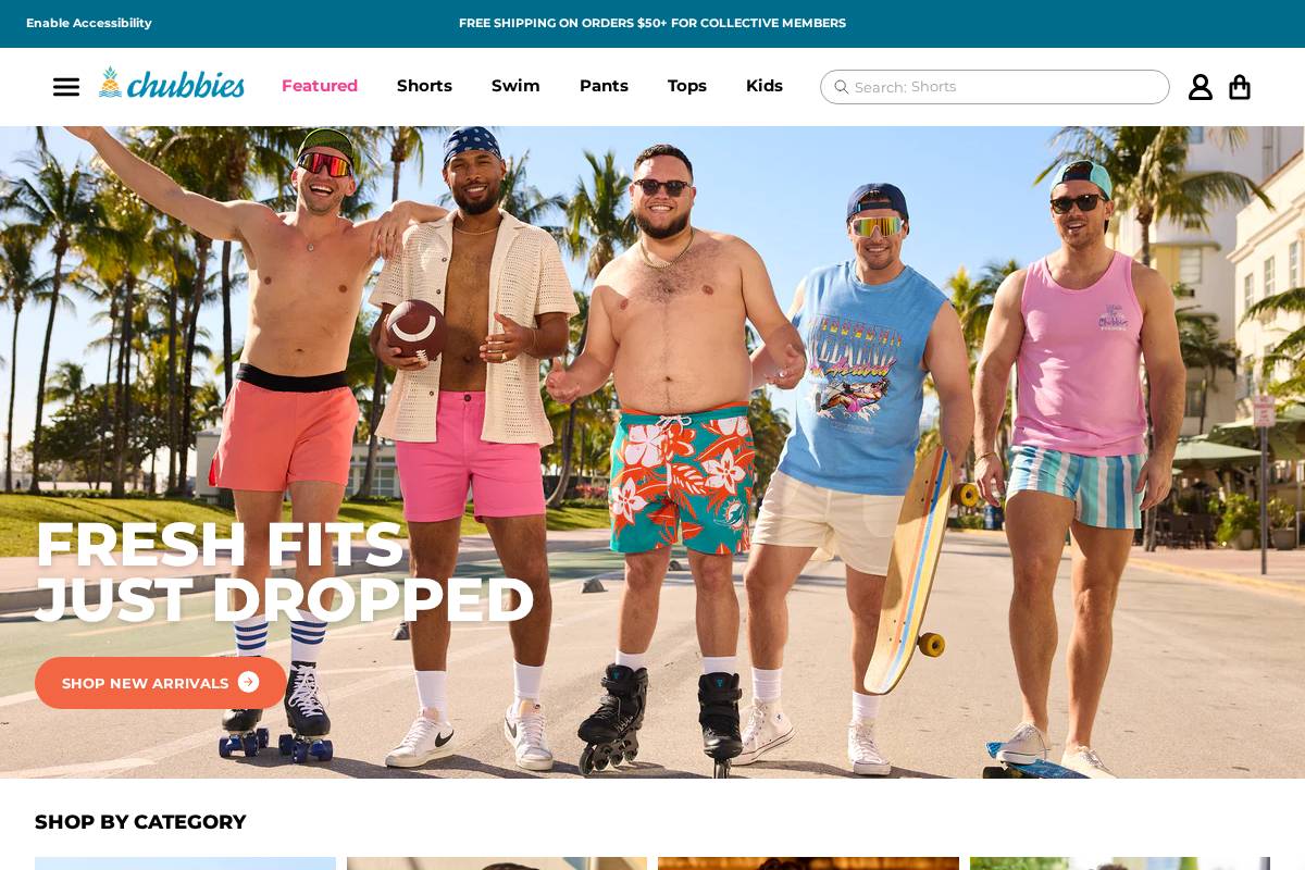 Chubbies homepage screenshot