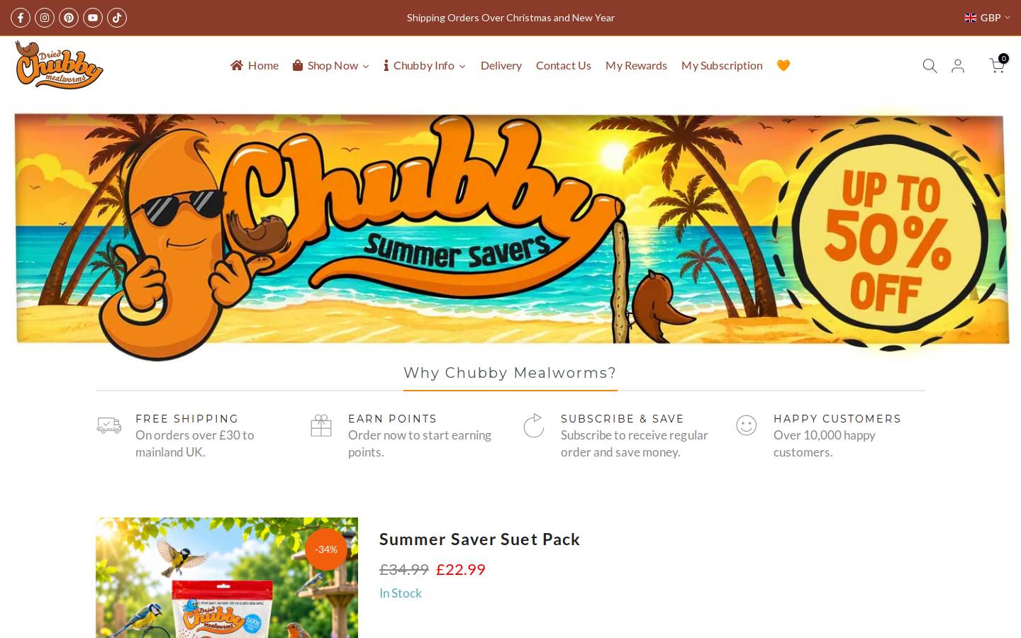 Chubby Mealworms UK homepage screenshot