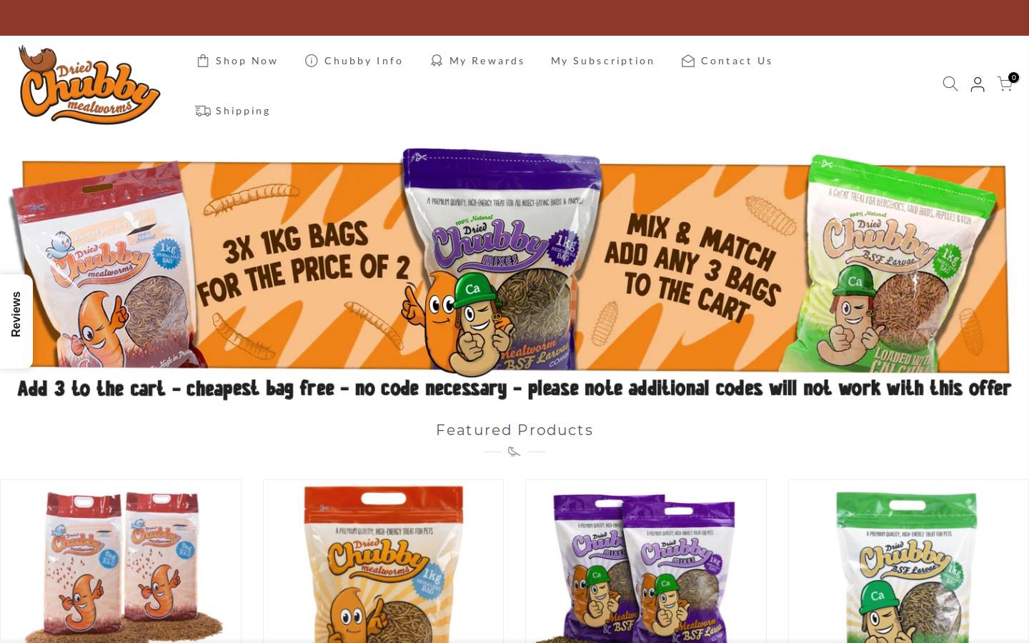 chubbymealworms.com homepage screenshot