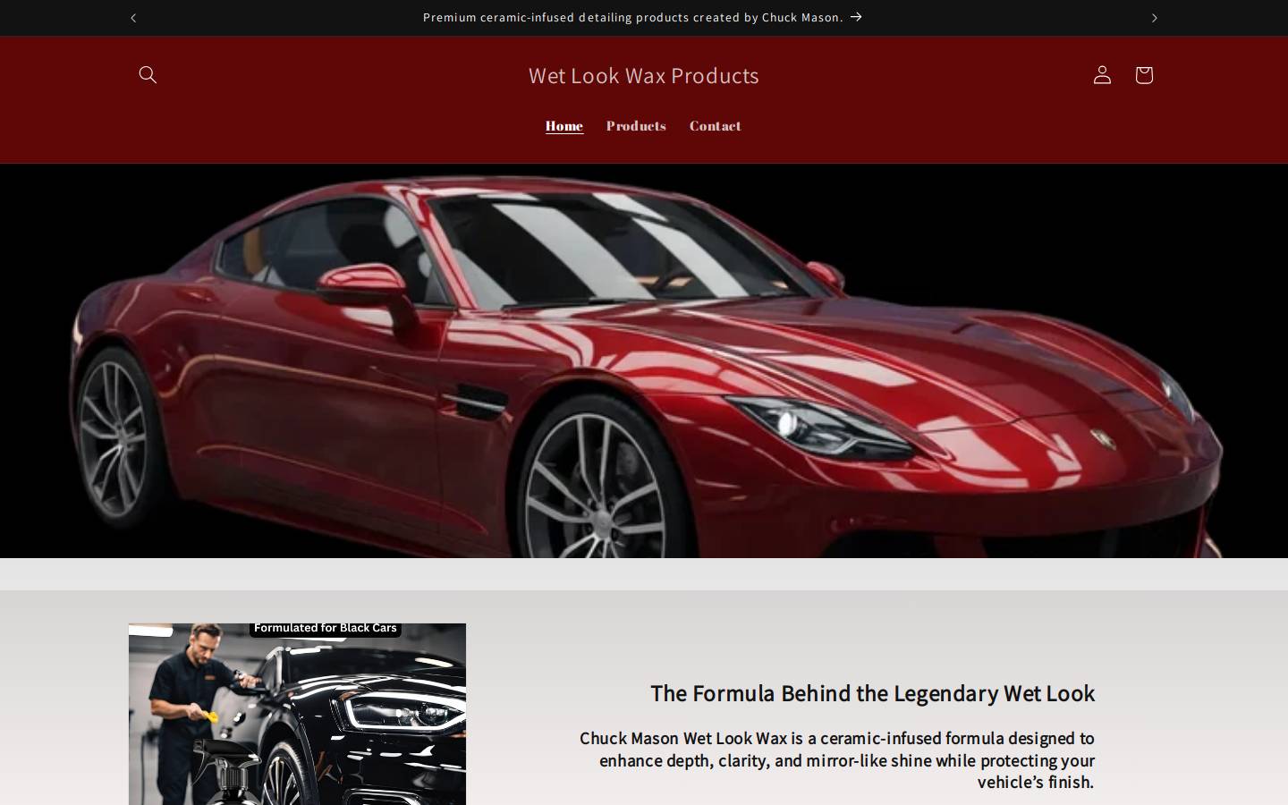 chuckmasonwetlookproducts.com homepage screenshot