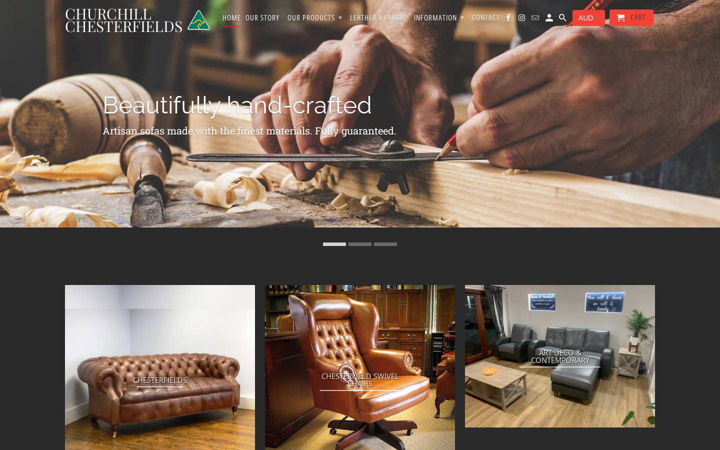 churchillchesterfields.com.au homepage screenshot