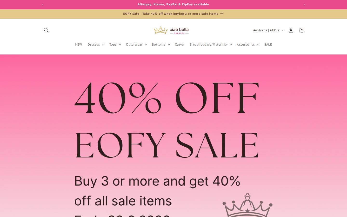 ciaobelladresses.com.au homepage screenshot