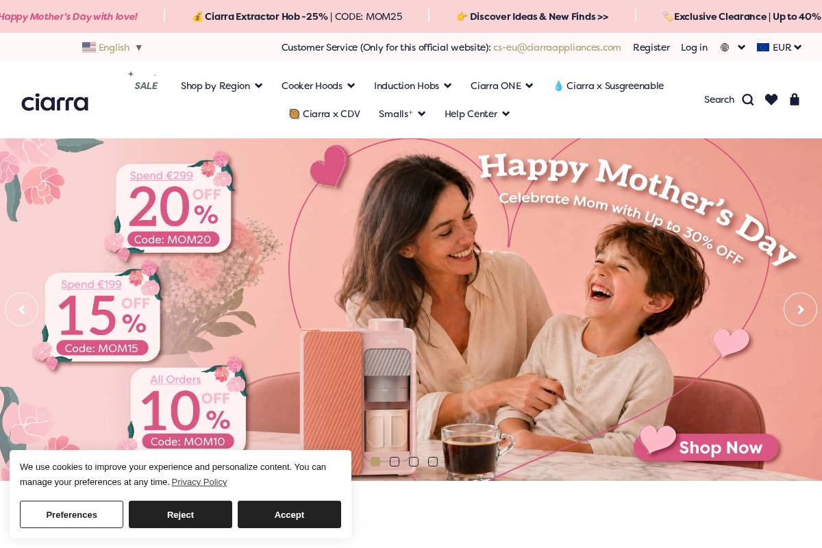Ciarra Appliances homepage screenshot