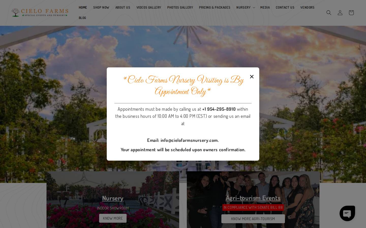 cielofarmsnursery.com homepage screenshot