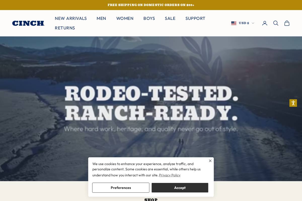 Cinch Jeans homepage screenshot