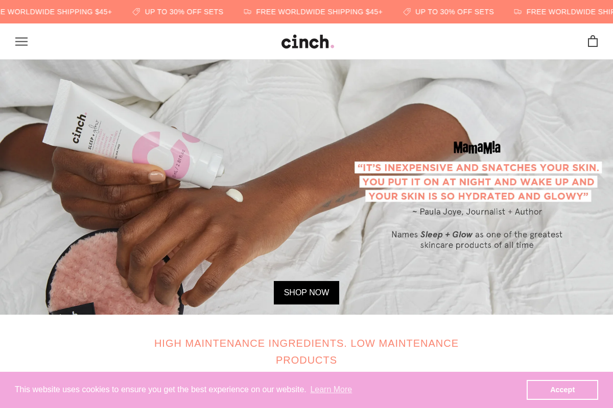 cinch skin homepage screenshot