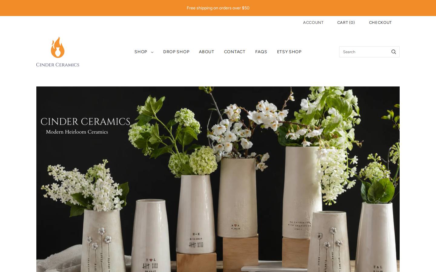 cinder-ceramics.com homepage screenshot