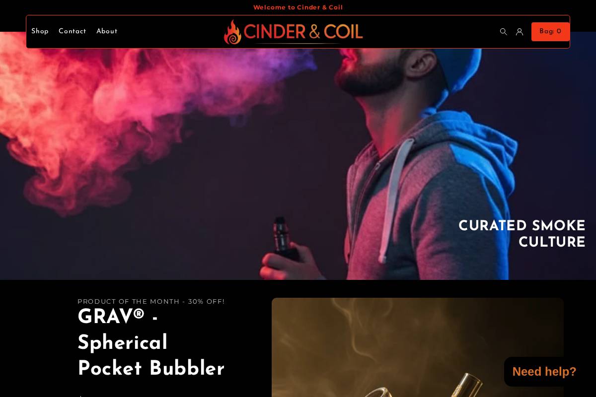 cinderandcoil.com homepage screenshot