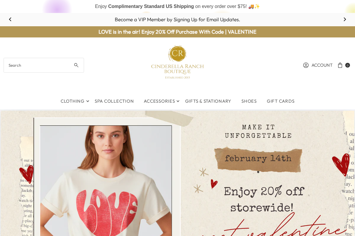 Cinderella Ranch Boutique homepage screenshot