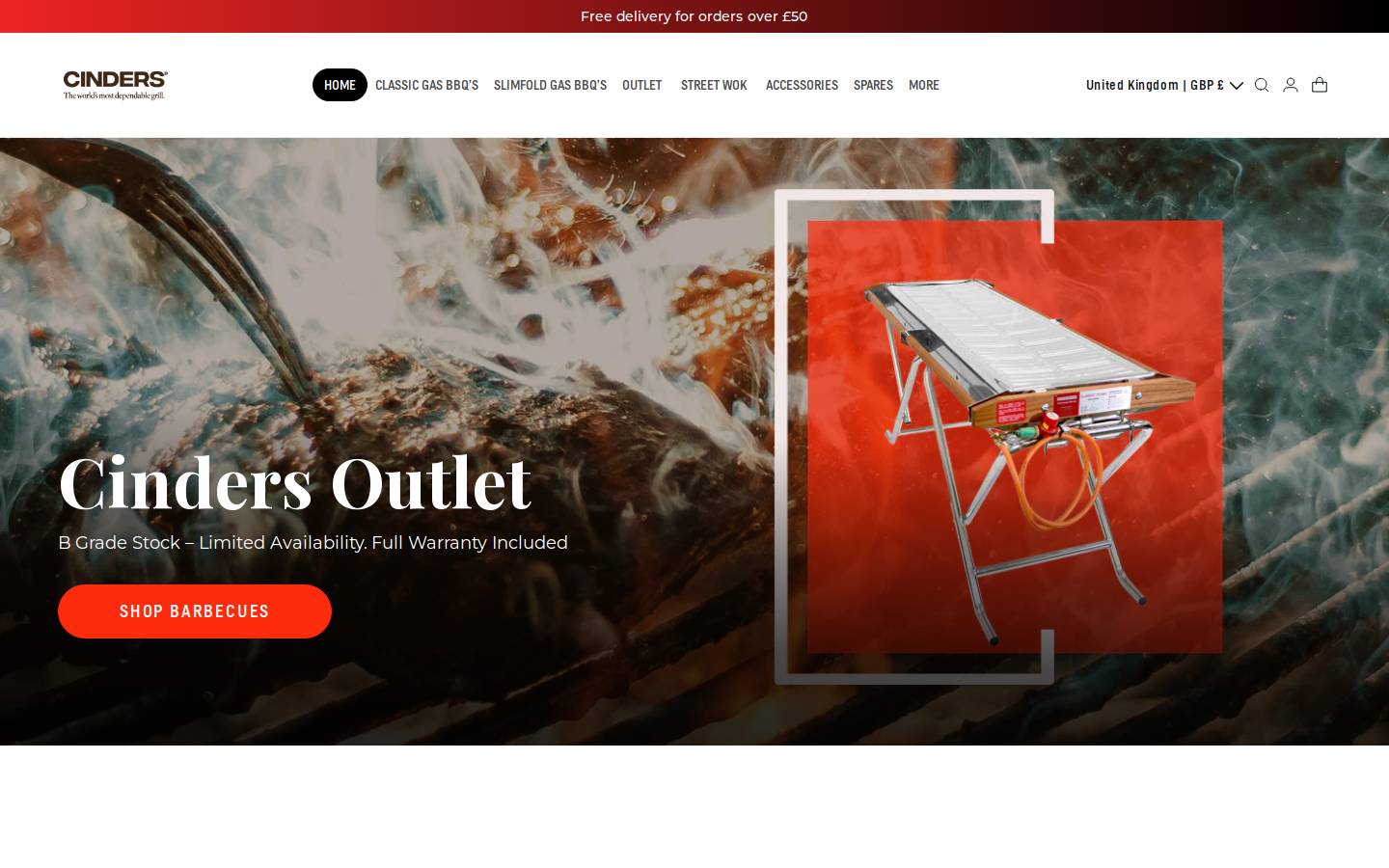 cindersbarbecues.co.uk homepage screenshot