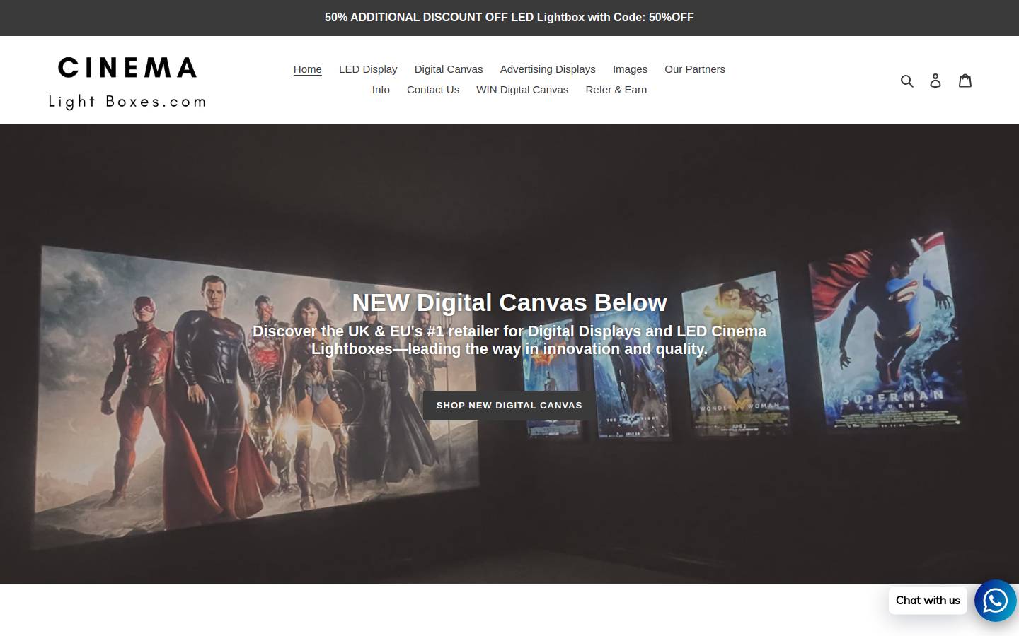 cinemalightboxes.com homepage screenshot