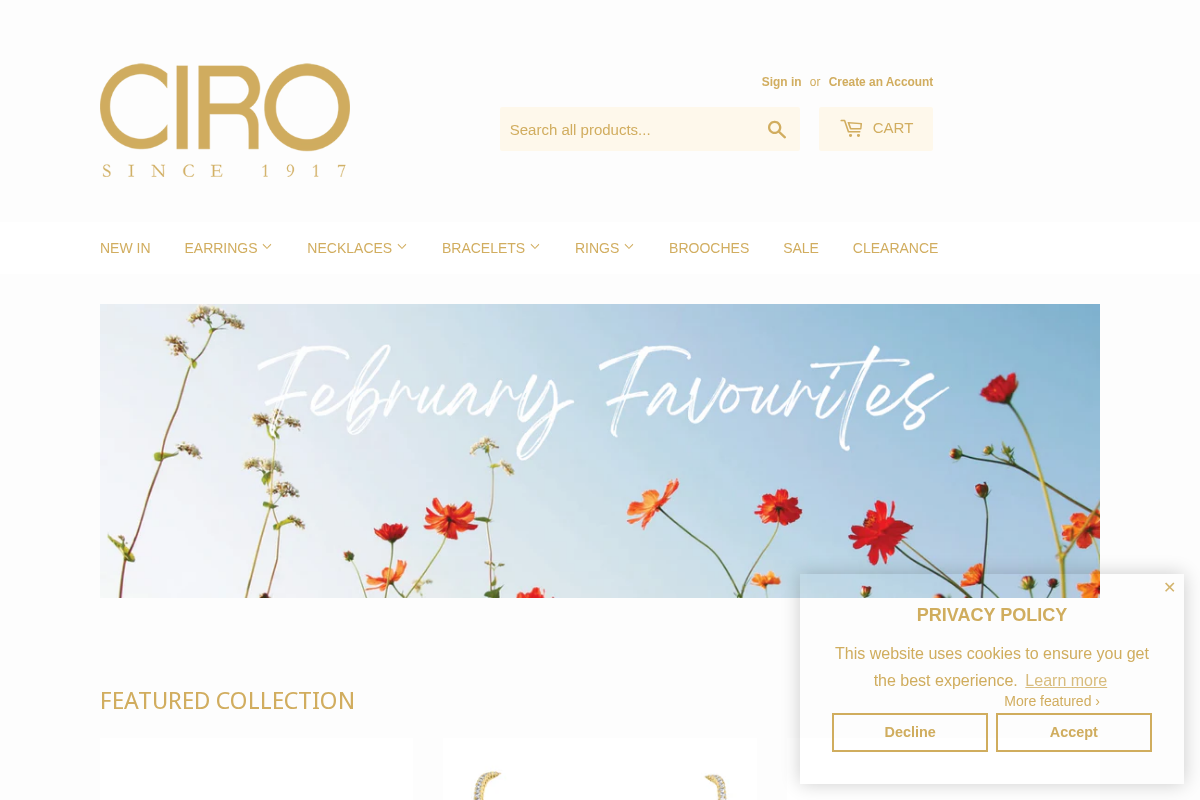cirojewellery.com homepage screenshot