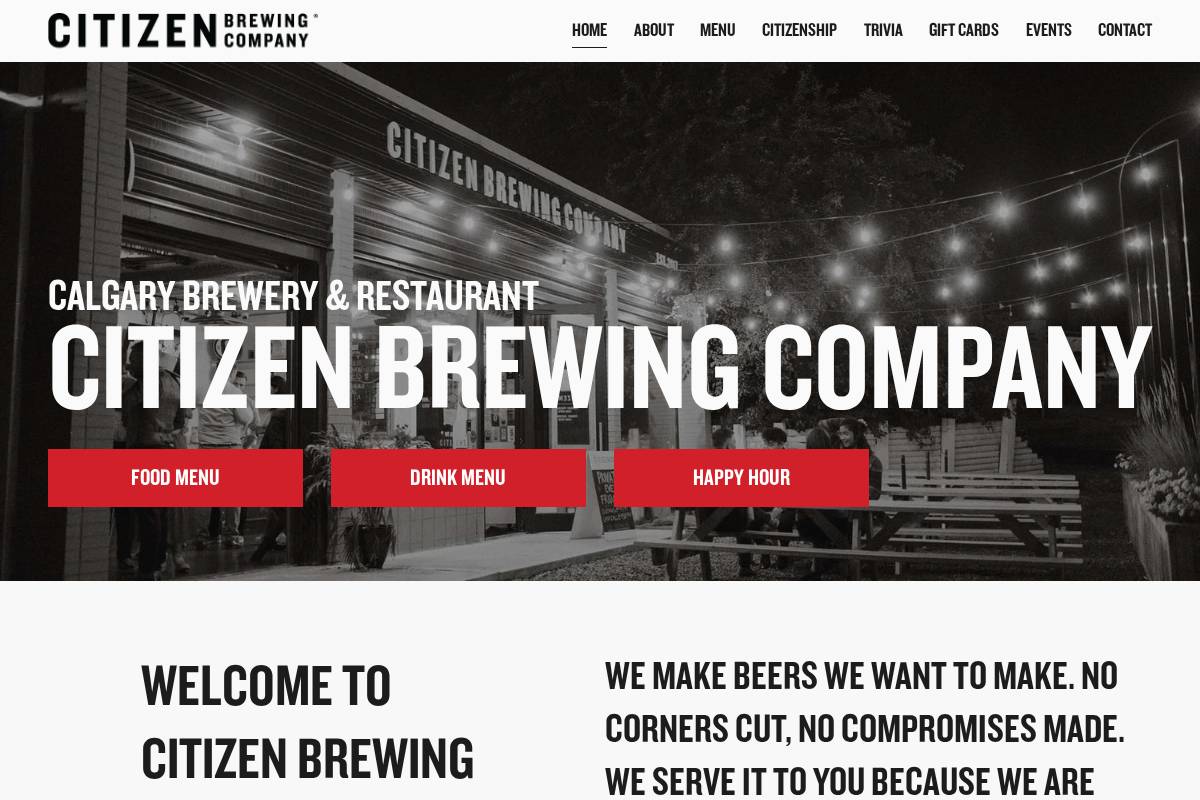 citizenbrewingcompany.com homepage screenshot