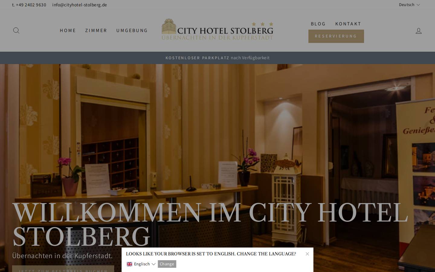 cityhotel-stolberg.de homepage screenshot