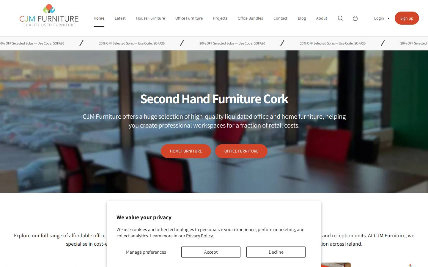 CJM 2nd Hand Furniture homepage screenshot