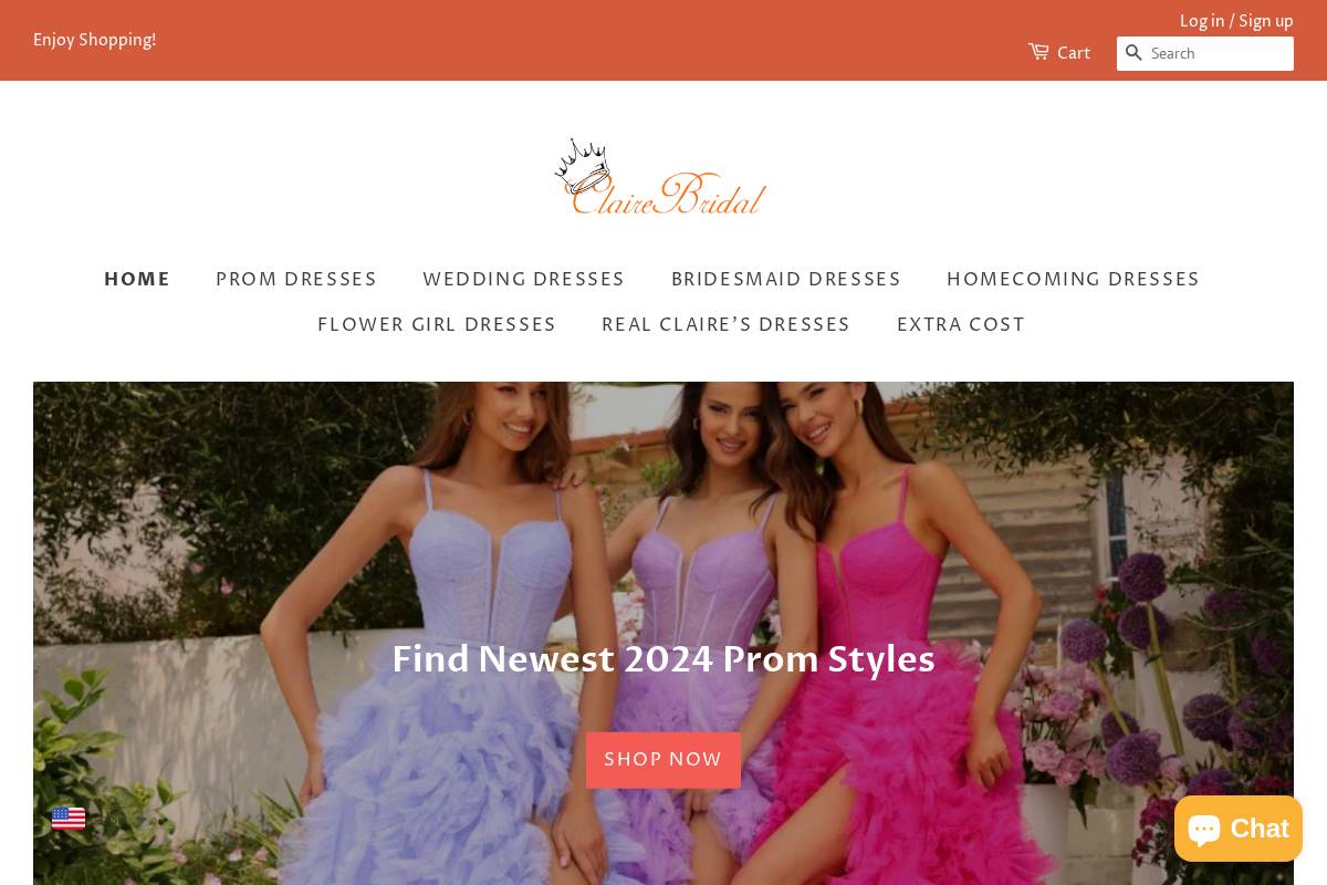 clairebridal.com homepage screenshot