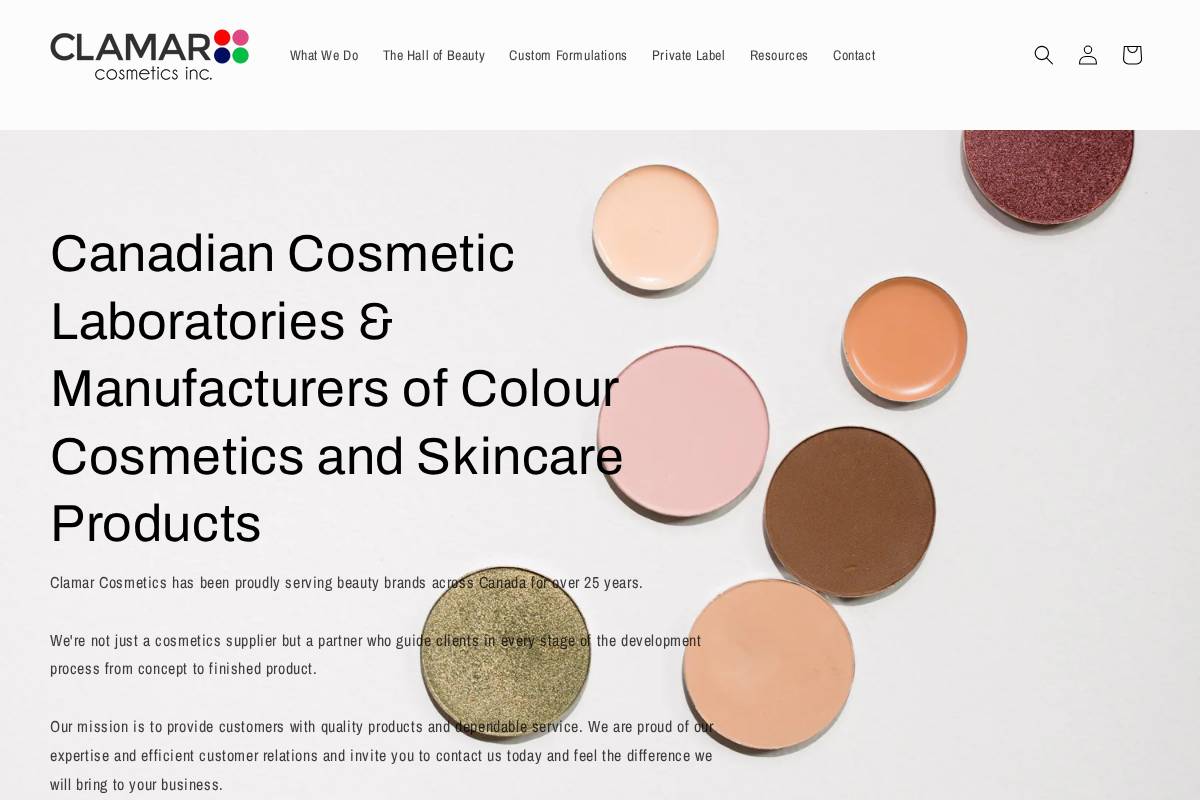 clamarcosmetics.com homepage screenshot