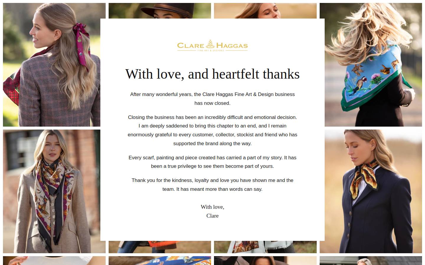 clarehaggas.com homepage screenshot