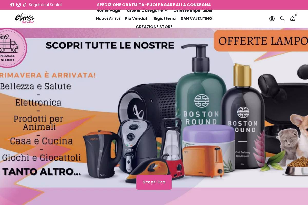 Claricò Shop homepage screenshot