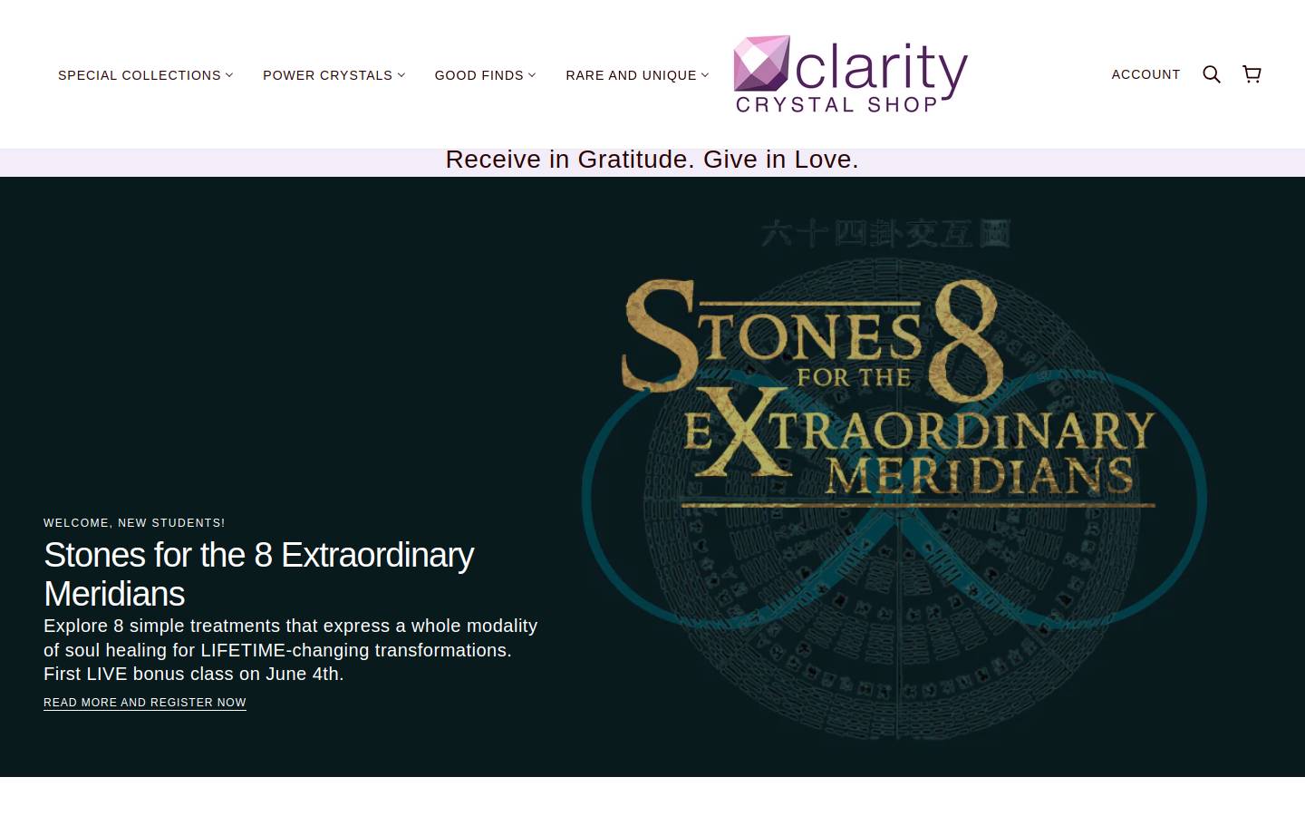 claritycrystalshop.com homepage screenshot