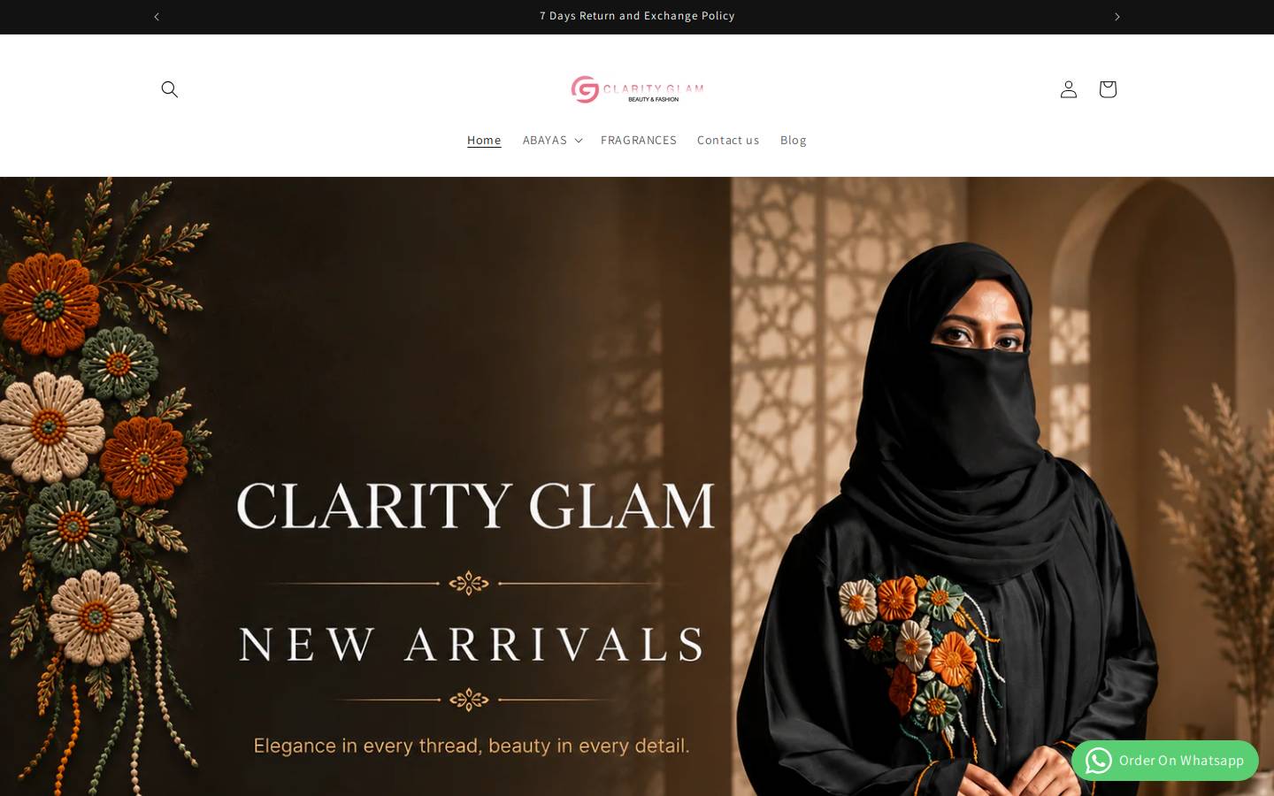 clarityglam.com homepage screenshot