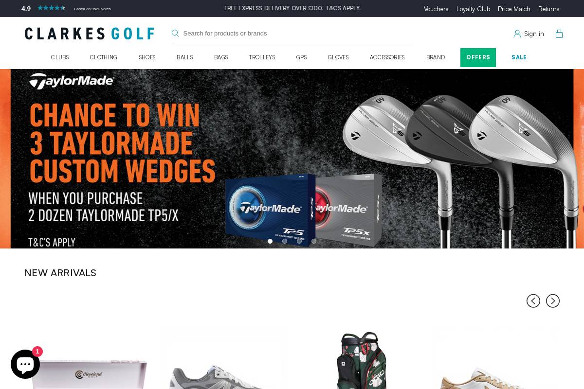 Clarkes' Golf homepage screenshot