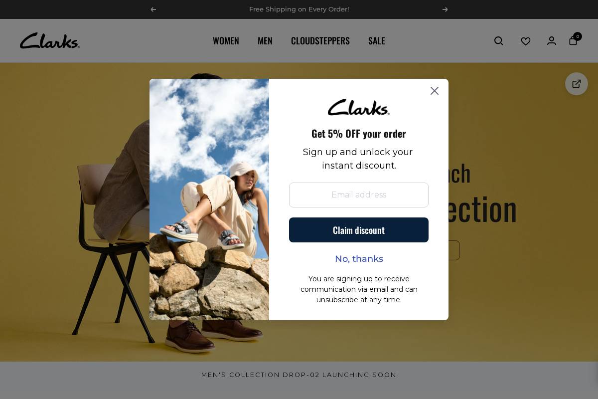 Clarks Shoes homepage screenshot