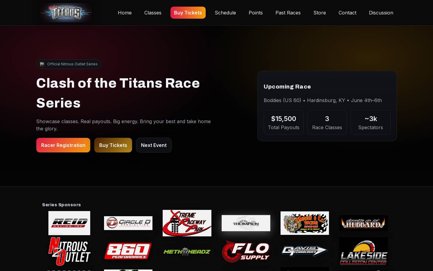 clashracing.com homepage screenshot
