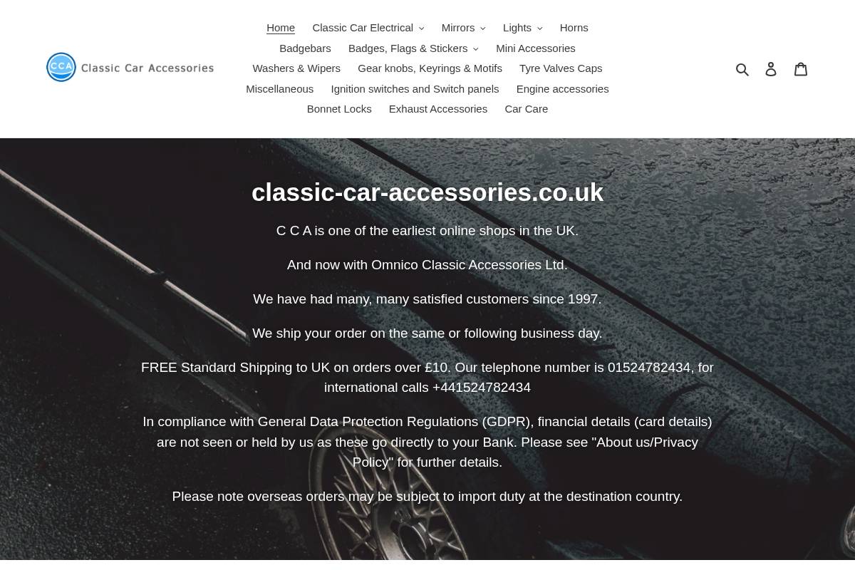 classic-car-accessories.co.uk homepage screenshot