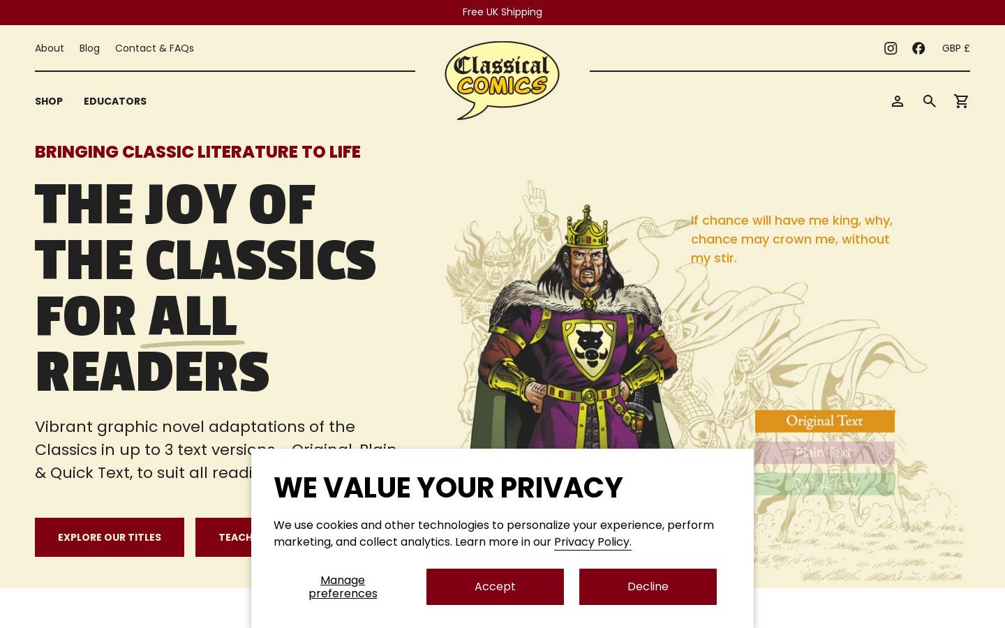 classicalcomics.com homepage screenshot